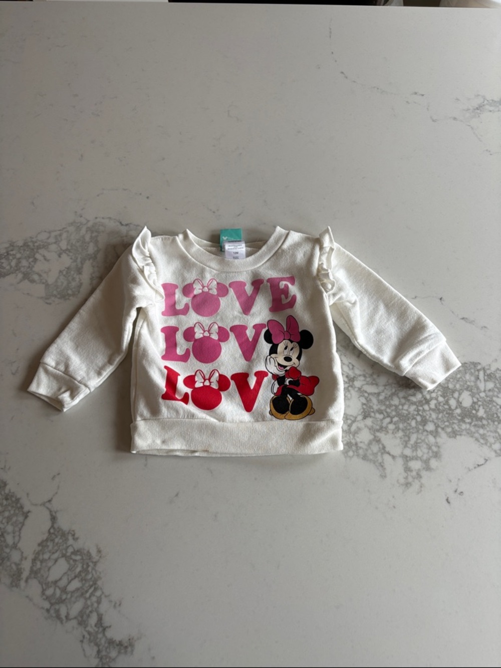 Disney White Minnie Mouse Love Graphic Sweatshirt with Pink & Red Accents